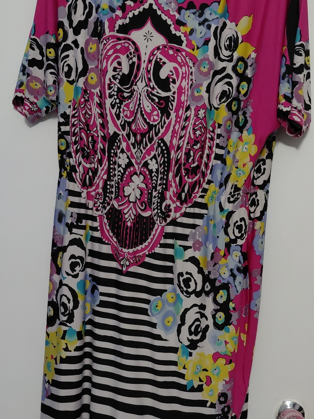 Vibrant Pink Floral & Stripe Midi Dress